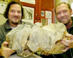 Forscher präsentieren einen Halswirbel-Knochen des Sauriers